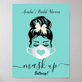 ティール（緑がかった色）ブルー顔マスク必須ソーシャルイベント安全性 ポスター