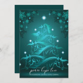 ティール（緑がかった色）ブルー鮮やか抽象芸術クリスマスホース シーズンカード (正面/裏面)