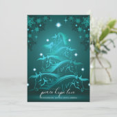 ティール（緑がかった色）ブルー鮮やか抽象芸術クリスマスホース シーズンカード (スタンド正面)