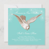 ティール(緑がかった色)ブルー鳩メモリアルサービスのお知らせ 招待状 (裏面)