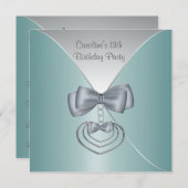 ティール(緑がかった色)ブルー13thバースデーパーティーエレガント招待状 招待状 (正面/裏面)