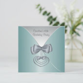 ティール(緑がかった色)ブルー13thバースデーパーティーエレガント招待状 招待状 (スタンド正面)