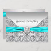 ティール（緑がかった色）ブルー15thキンセアニェラ誕生日 招待状 (正面/裏面)