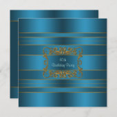 ティール(緑がかった色)ブルー40th誕生日パーティの招待状ティール(緑がかった色)40th 招待状 (正面/裏面)