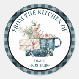 ティール（緑がかった色）・ブルー・クリスマスフードのキッチンから ラウンドシール