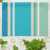 ティール（緑がかった色）ブルー、グリーン、ターコイズストライプ キッチンタオル (折り畳み)