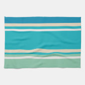 ティール（緑がかった色）ブルー、グリーン、ターコイズストライプ キッチンタオル (横)