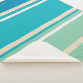 ティール（緑がかった色）ブルー、グリーン、ターコイズストライプ シェルパブランケット (3/4)