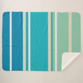 ティール（緑がかった色）ブルー、グリーン、ターコイズストライプ シェルパブランケット (正面(横))