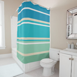 ティール（緑がかった色）ブルー、グリーン、ターコイズストライプ シャワーカーテン