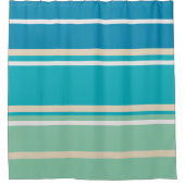 ティール（緑がかった色）ブルー、グリーン、ターコイズストライプ シャワーカーテン (正面)