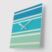 ティール（緑がかった色）ブルー、グリーン、ターコイズストライプ スクエア壁時計 (傾斜)