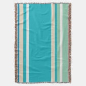 ティール(緑がかった色)ブルー、グリーン、ターコイズストライプ スローブランケット (正面縦)