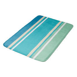 ティール（緑がかった色）ブルー、グリーン、ターコイズストライプ バスマット