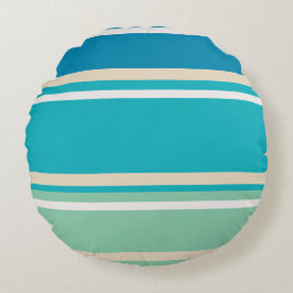 ティール（緑がかった色）ブルー、グリーン、ターコイズストライプ ラウンドクッション