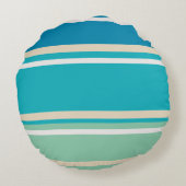 ティール（緑がかった色）ブルー、グリーン、ターコイズストライプ ラウンドクッション (裏面)
