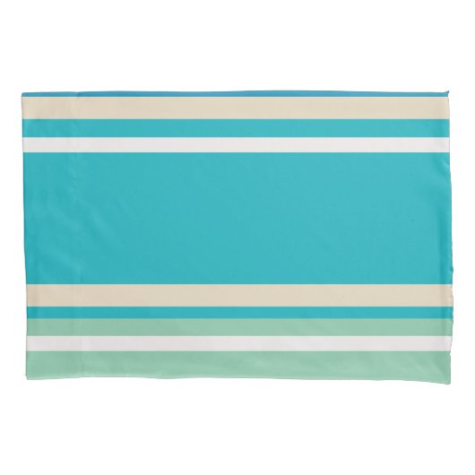 ティール(緑がかった色)ブルー、グリーン、ターコイズストライプ 枕カバー (正面)