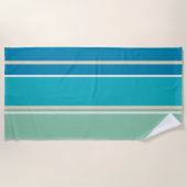 ティール(緑がかった色)ブルー、グリーン、ターコイズストライプT ビーチタオル (正面)