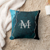 ティール（緑がかった色）ブルー&シルバー大理石瑪瑙 クッション (ブランケット)