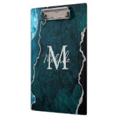 ティール（緑がかった色）ブルー&シルバー大理石瑪瑙 クリップボード (左)