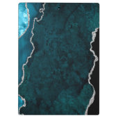 ティール（緑がかった色）ブルー&シルバー大理石瑪瑙 クリップボード (裏面)