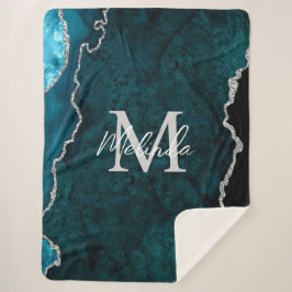 ティール（緑がかった色）ブルー&シルバー大理石瑪瑙 シェルパブランケット
