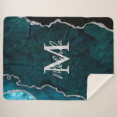 ティール（緑がかった色）ブルー&シルバー大理石瑪瑙 シェルパブランケット (正面(横))