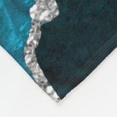 ティール(緑がかった色)ブルー&シルバー大理石瑪瑙 フリースブランケット (角)