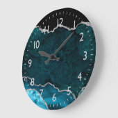 ティール(緑がかった色)ブルー&シルバー大理石瑪瑙 ラージ壁時計 (傾斜)