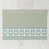 ティール（緑がかった色）ブルー&セージ緑アクセント付き紙ランチョンマット ペーパーパッド (正面)