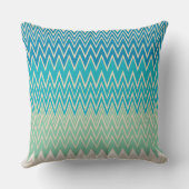 ティール（緑がかった色）ブルー、ターコイズ、グリーンジガグ クッション (裏面)