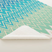 ティール（緑がかった色）ブルー、ターコイズ、グリーンジガグ シェルパブランケット (3/4)