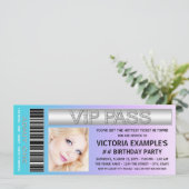 ティール(緑がかった色)ブルー&パープルチケット誕生日パーティー 招待状 (スタンド正面)