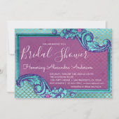 ティール(緑がかった色)ブルー&パープルマーメイドはかりで測ブライダルシャワー 招待状 (正面)