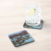 ティール(緑がかった色)ブルー&パープルラステッド背景 コースター (右側)