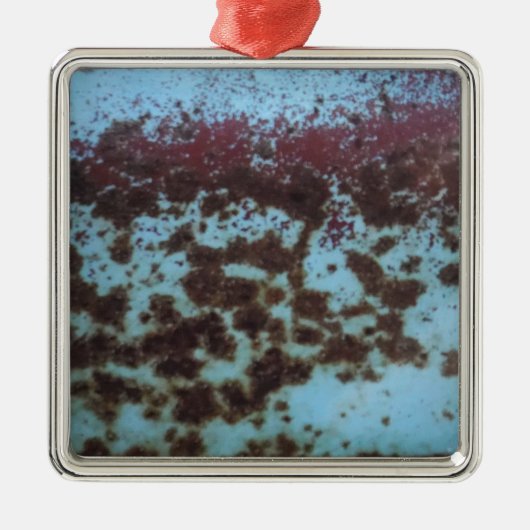 ティール（緑がかった色）ブルー&パープルラステッド背景 メタルオーナメント (正面)