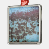 ティール（緑がかった色）ブルー&パープルラステッド背景 メタルオーナメント (左)