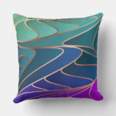 ティール（緑がかった色）、ブルー、パープル花びらニューアールヌーボー クッション (裏面)