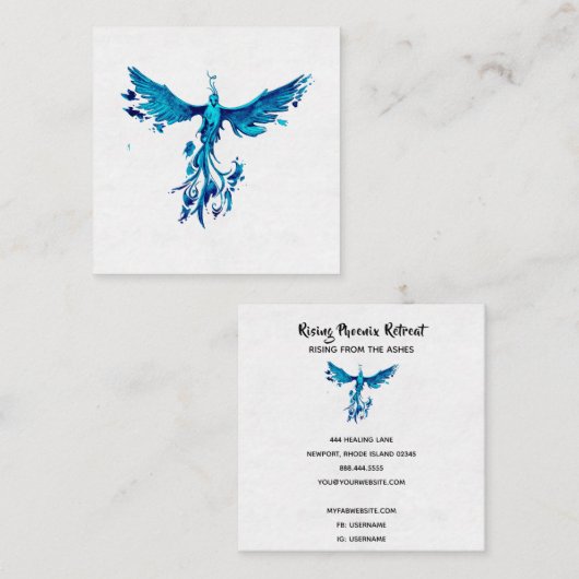 *~*ティール（緑がかった色）·ブルー·フェザーズ·アッシュ スクエア名刺 (正面/裏面)