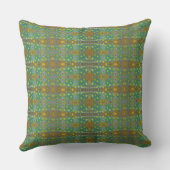 ティール(緑がかった色)ブルー&ブラウン:ブルックマスのパターンプリント クッション (裏面)