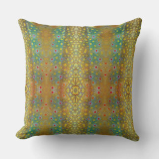 ティール（緑がかった色）ブルー&ブラウン：ブルックマスのパターンプリント クッション