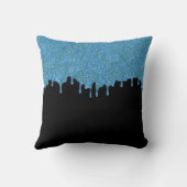 ティール（緑がかった色）ブルー&ブラックモノグラムグリッタードリップ クッション (裏面)