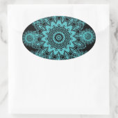 ティール(緑がかった色)ブルー&ブラックレーススノーフレークマンダラ 楕円形シール (バッグ)