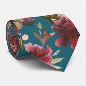 ティール（緑がかった色）ブルー&ブルゴーニュラズベリーピンクピーニー結婚ズ ネクタイ (ロール)