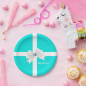 ティール（緑がかった色）ブルー&ホワイトエレガントグラムダイヤモンドボウ ペーパープレート (パーティー)