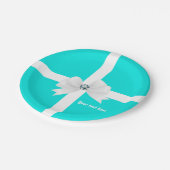 ティール（緑がかった色）ブルー&ホワイトエレガントグラムダイヤモンドボウ ペーパープレート (アングル)