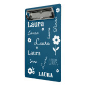 ティール（緑がかった色）ブルー、白い花カスタマイズ、 ミニクリップボード (アングル2)