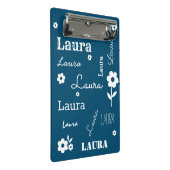 ティール（緑がかった色）ブルー、白い花カスタマイズ、 ミニクリップボード (アングル)