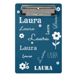 ティール（緑がかった色）ブルー、白い花カスタマイズ、 ミニクリップボード