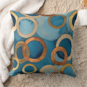 ティール（緑がかった色）ブルー、金ゴールドと消音銅リング クッション (ブランケット)